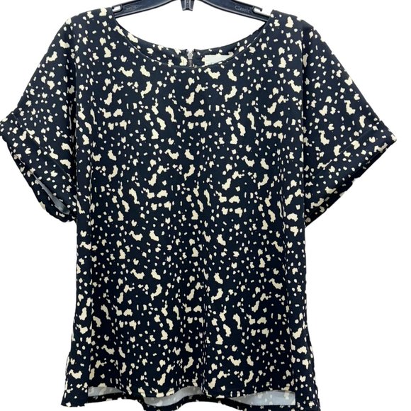 Melloday Women’s Short Sleeve Top Printed Black/Cream - Size Large - Picture 1 of 7